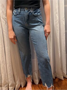 Good American Medium Blue High-Rise Straight Leg Jeans